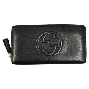 Gucci Soho Fringe Zip Around Long Wallet Interlocking GG Black